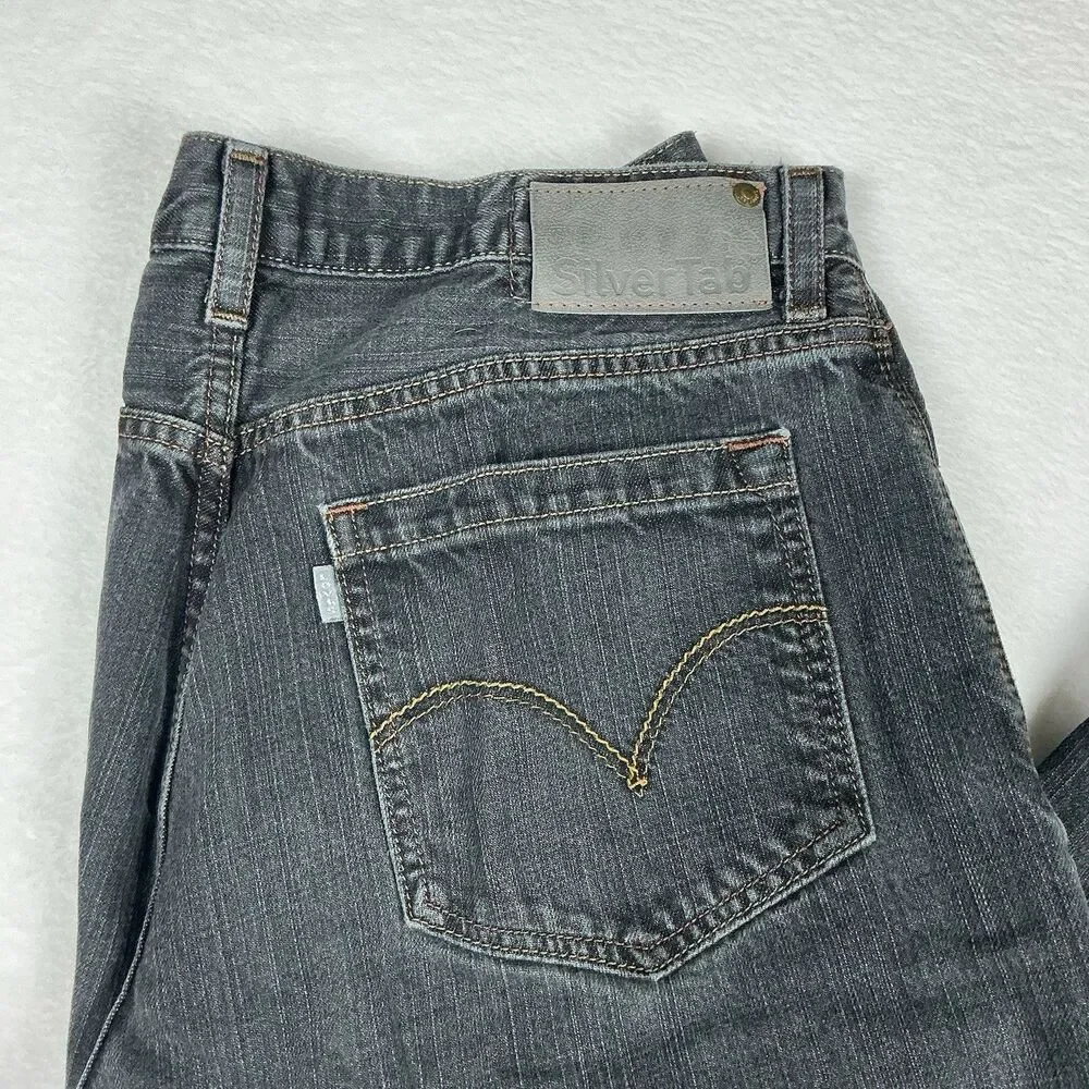 Levi’s SilverTab Baggy Jeans Men’s 36x30 Gray Baggy Y2K Skater Distressed Hem